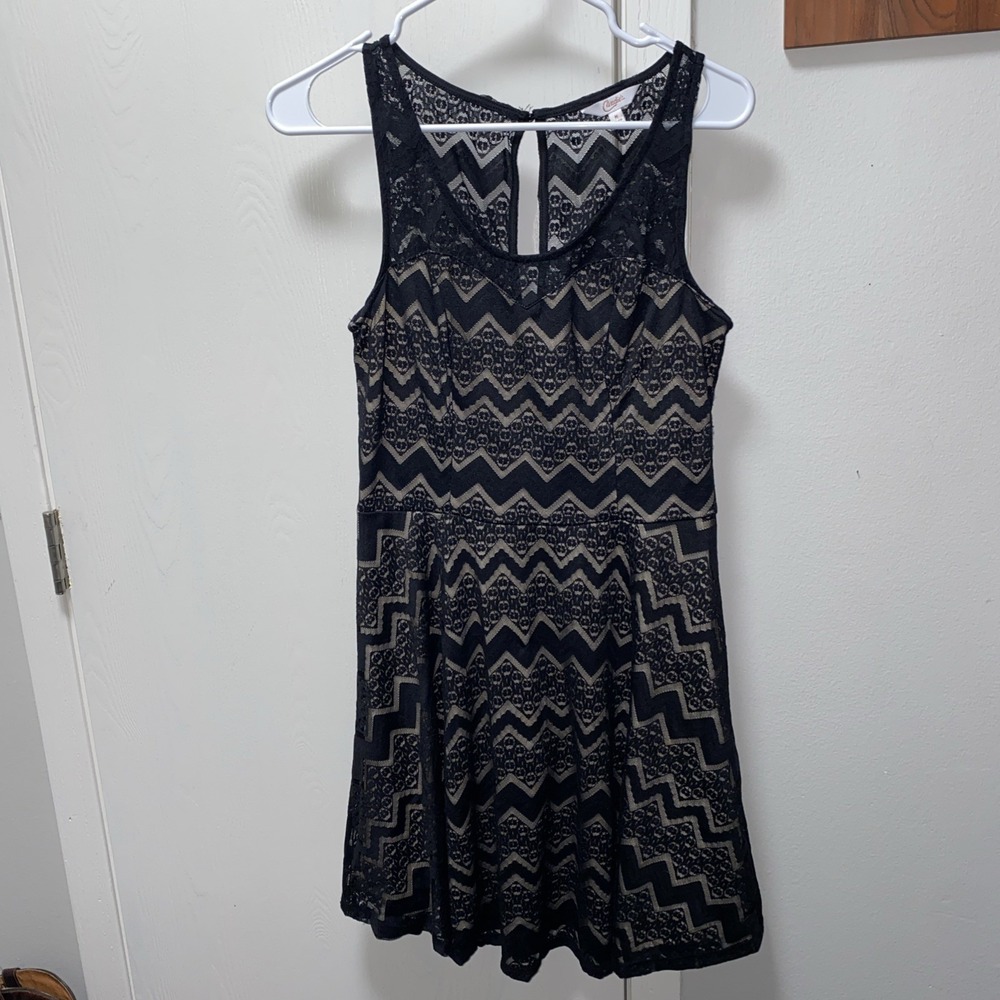 Candies Black & Tan Chevron Lace Dress Women's Medium Whimsygoth